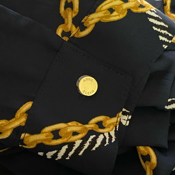 Anne Klein Chain Print Blouse | Women’s Size Small Navy Blue Old Money Mobwife - Picture 7 of 9